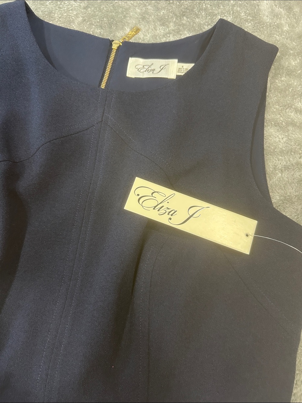Eliza J Navy Blue Fit & Flare Midi Dress 6 New Sleeveless Career Cocktail NEW - Picture 10 of 14